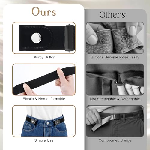 Ouligay 2 Pcs Elastic Belts for Women Trendy Jeans Stretchy Belt without Buckle for Men Buckleless Elastic Stretch Belts Pants Waist Tightener Invisible Adjustable Belt Ladies (Black3