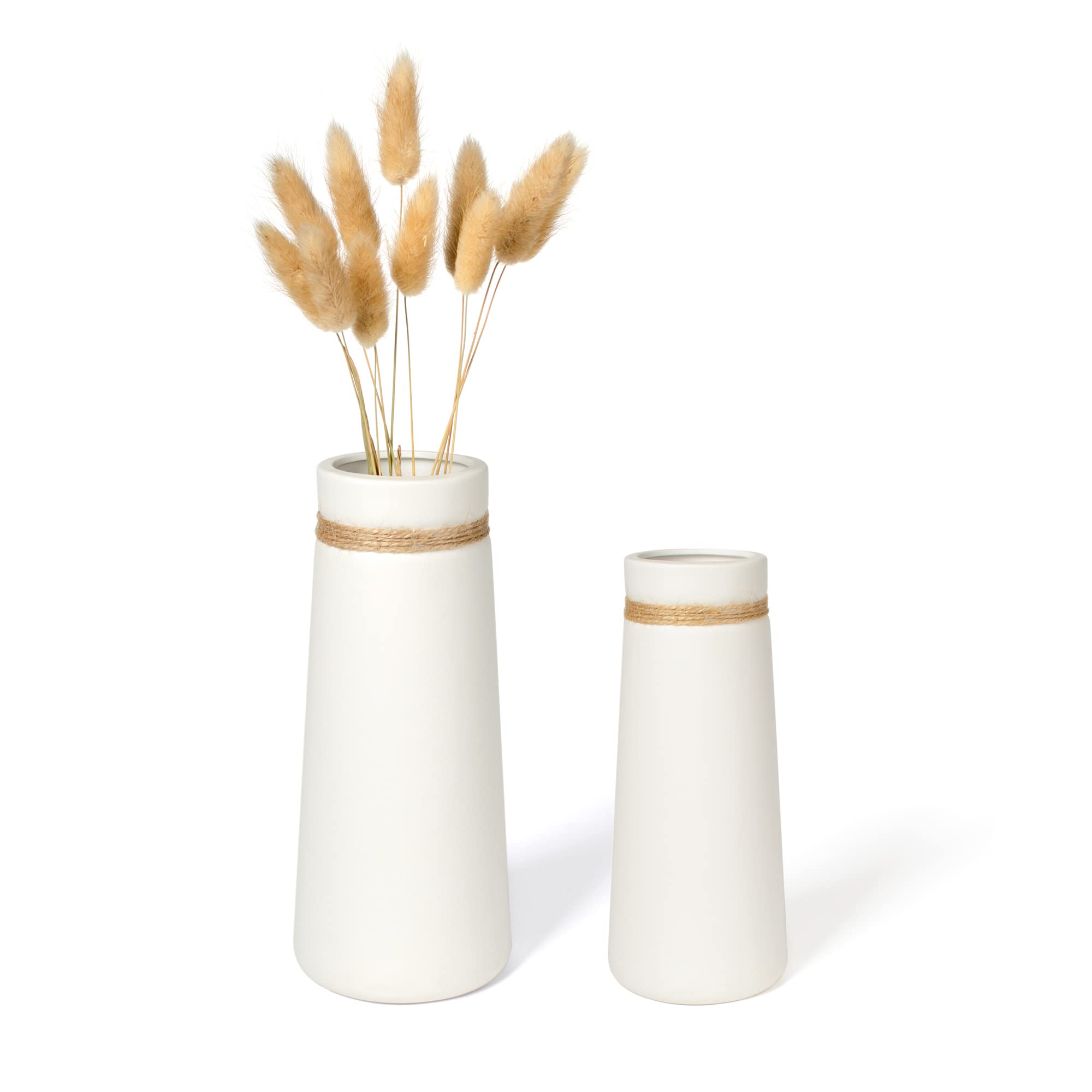 flature Vasi in Ceramica per Fiori stile Moderno Boho Deco, Set di vasi in Bianco, Decorazione per la casa Opaca anche per Fiori Secchi, adatto a Ufficio e Tavolo da Pranzo (Set di 2)