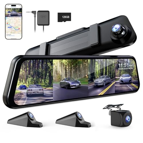 360 Degree View 4 Channel Mirror Dash Cam Detached Camera