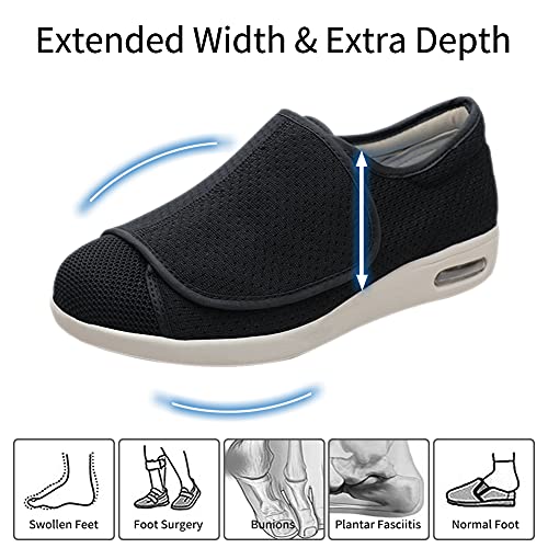 Men's Diabetic Shoes Extra Wide Width Easy On & Off Walking Sneakers with Air Cushion & Breathable Mesh, Support for Elderly Men, Swollen Feet, Edema, Plantar Fasciitis Black2