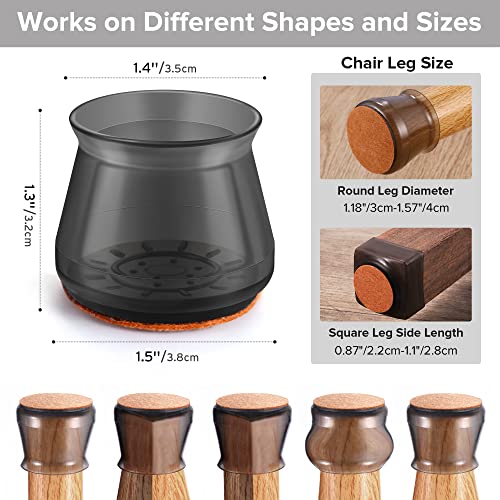 Image of 24PCS Upgraded Silicone Chair Leg Floor Protectors for Hardwood Floors, Ruby Sliders for Chair Legs, Felt Bottom Furniture Leg Pads, Non-Slip Round&Square Caps Cover to Scratch and Reduce Noise
