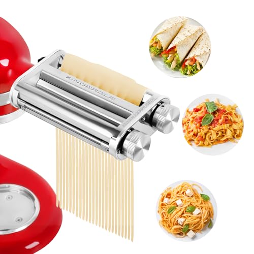 Pasta Roller Noodle Cutters Attachment for KitchenAid Mixers, Pasta Maker Attachment Set Included Dough Sheet Roller, Spaghetti and Fettuccine Cutters Maker Accessories