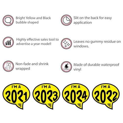 Image of Ez-line Vinyl Year Slogan Bubbles 1 Dozen Windshield Decal Stickers Car Lots Dealership Numbers 7.5 x 9.5 Inch Waterproof Vinyl Easy On Off Automotive (2024)