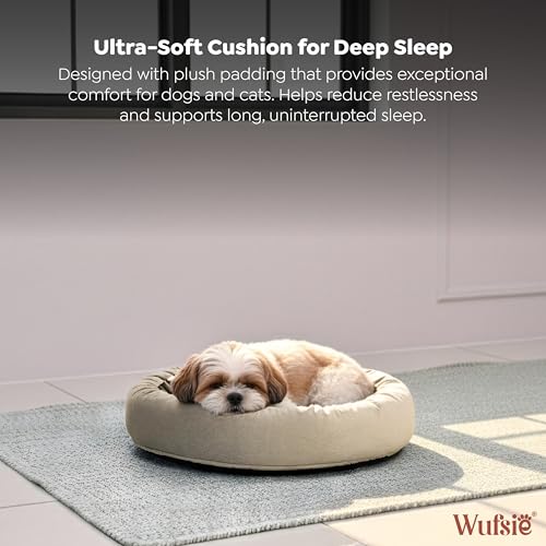 Image of Velvet Dog Bed in Round Shape | Small 60 Cm | Premium Velvet Pet Bed for Cats and Puppies | Soft & Cozy Sleeping Bed for Dog with Removable Insert | Black & Cream
