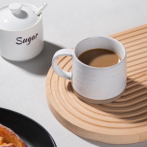 Ceramic-Coffee-Mugs-Set-of-4-9-Ounce-Coffee-Cup-with-Handle-Farmhouse-Tea-Mug-with-Spot-Great-for-Tea-Cocoa-Latte-White Ceramic Coffee Mugs Set of 4 9 Ounce Coffee Cup with Handle Farmhouse Tea Mug with Spot Great for Tea Cocoa Latte White