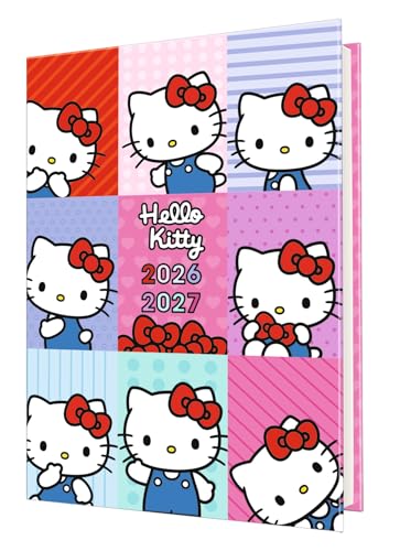 Oberthur - 1 Agenda Scolaire Journalier - Collection Hello Kitty - Août 2026 à Juillet 2027 - Format 12 x 17 cm - 3 Langages