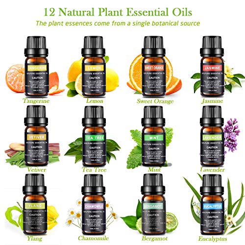 Essentiële oliën-set, Aiemok 12 x 10 ml aromatherapie-oliën Geschenkset voor diffuser en huid- en haarverzorging, 100… - Image 5