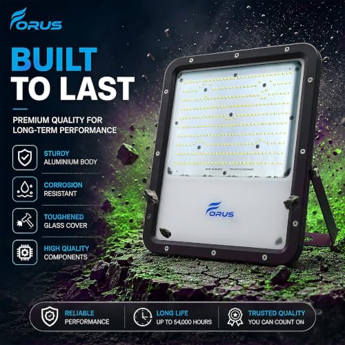 Image of Forus 250W LED Flood Light IP67 Waterproof, Green Outdoor Decorative Floodlight for Garden Decor, Landscape, Parking, Warehouse, High Mast Security Light with 4 Year Warranty