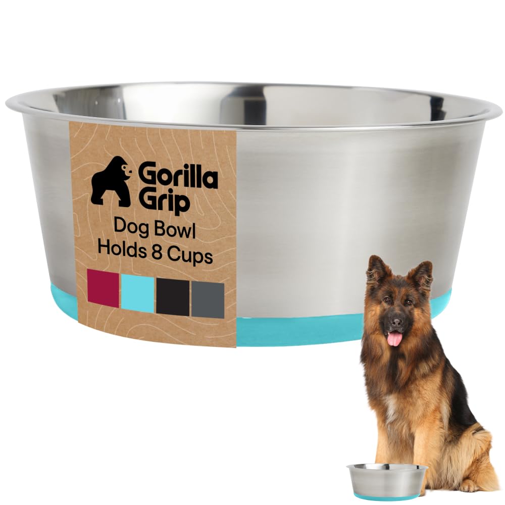 GORILLA GRIP Dog Bowl, Food Grade Stainless Steel Water Bowls, 8 Cup Green