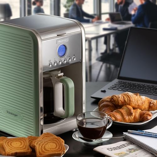 Ariete Vintage 1342 Retro Americano-Kaffeemaschine, Hartglaskaraffe, bis zu 12 Tassen, 24-Stunden-Timer, Auto-Abschaltung, Anti-Drip-Funktion, beheizte Platte, 1,5 L Fassungsvermögen, 2000 W, Grün – Bild 6