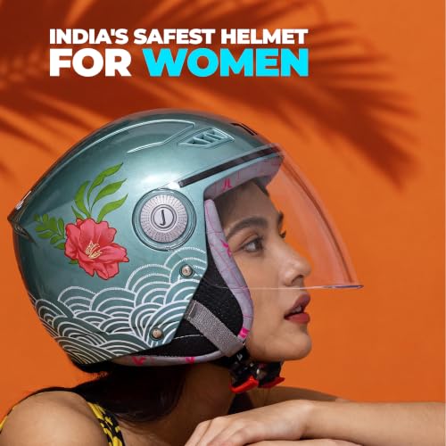 Image of TVARRA Lilt Women's Open Face Helmet for Scooty | Lightweight 750g | Stylish Designer Half Face Helmet with Clear Visor | Designed for Ladies & Girls | ISI Certified (Aqua Blue,M)