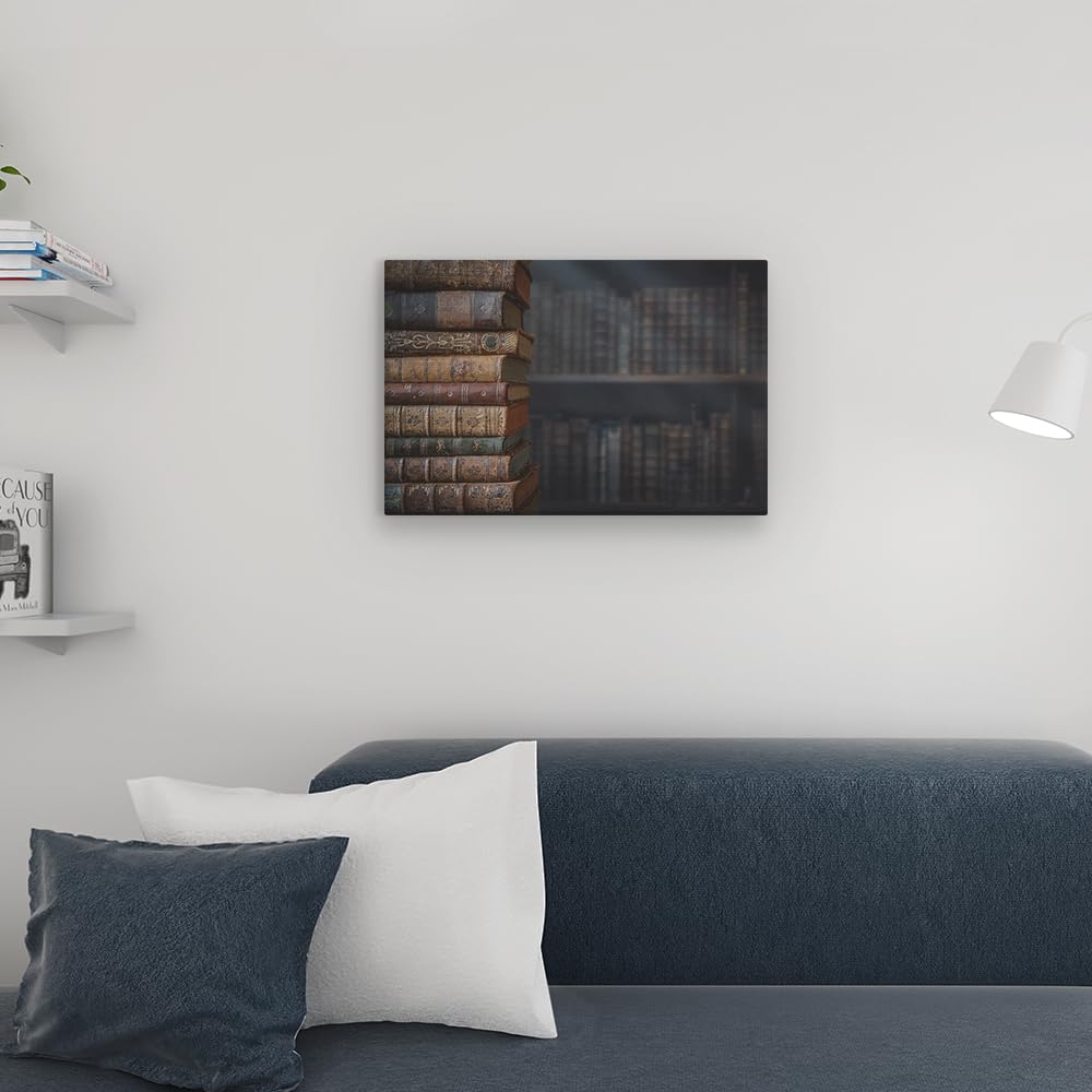 Artaza Leinwand Bilder Alte Bücher - 60x40 cm - Wanddeko Bibliothek - Wandbilder Wohnzimmer - Vintage Bücherregal Deko