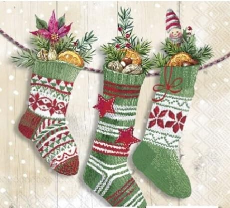 Set of 2 Paper LUNCH Decoupage Napkins CHRISTMAS STOCKINGS TOYS For Needlework Perfect For Birthday Holiday Wedding Cocktail Projects Premium Quality Exquisite Designs