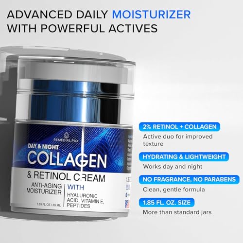 Image of Collagen Face Cream with Retinol & Hyaluronic Acid - Anti Aging Moisturizer for Women & Men, Firming Day & Night Cream for Wrinkles, Hydrating Facial Lotion for All Skin Types