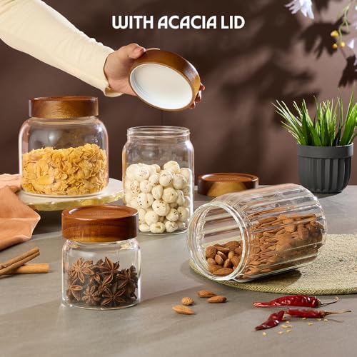 Image of Borosil Glass Jar with Acacia Wood Lid | Borosilicate Glass Storage Jar for Dry Fruits, Spices & Snacks | Airtight Glass Container for Kitchen & Pantry (Tallwood, 300 ml)