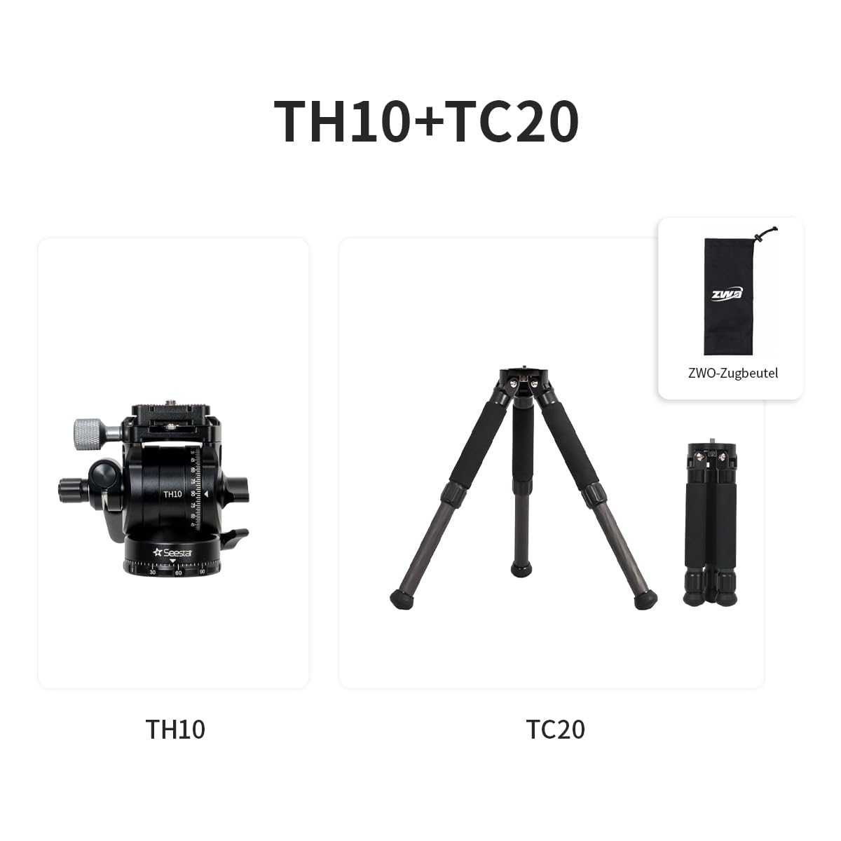 ZWO Seestar Stativkopf TH10 & Stativ TC20 für Seestar Smart-Teleskop, Fluidkopf für Äquatorialmodus, 360° Schwenk- und ±90° Neigefunktion, kompatibel mit DSLR-, System- und Videokameras TH10+TC20