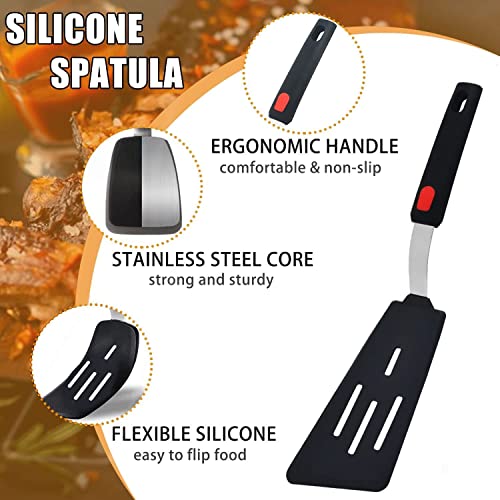 Image of Silicone Spatula - Nonstick, Heat Resistant Cooking & Baking Flipper for Pancakes, Omelettes, Pizza, Steak, Dosa - Ideal for Griddle Pans, Cookware and Fish Turner (Angle Slotted Spatula)