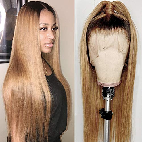 Glueless Ombre Blonde Human Hair Wigs for Women Brazilian Straight 13X4 Lace Front Wig Free Part 2 Tone Cuticle Aligned 1B27 Lace Wigs Bleached Knots 26 Inch
