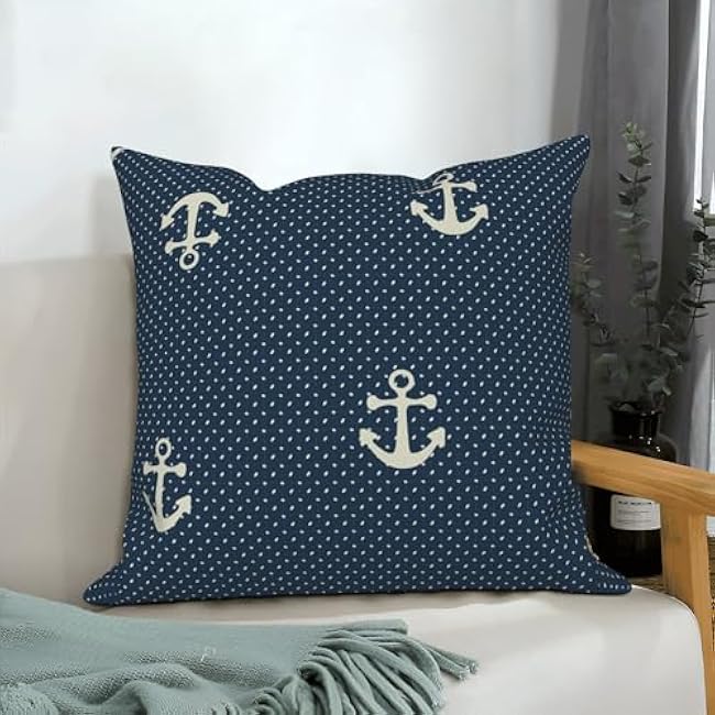 4 Pcs/Set Coastal Throw Pillow Covers Nautical Anchors Navigation Compass Navy Blue Ocean Geometric Cushion Case for Couch Sofa Bedroom, Present for Sailing Lovers, 18x18