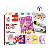 marabu 03110000103 kids dot pen set unicorn 4 x 25 ml, vernice per punti a base d'acqua, asciuga opaca e in rilievo, per la realizzazione di quadri colorati con la tecnica del dot painting