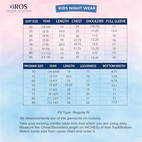 Image of 3BROS Kid's Pure Cotton Full Sleeves Night Suit /Dress for Boys /Girls Full Pajama & Top Sleep Suit Combo Set