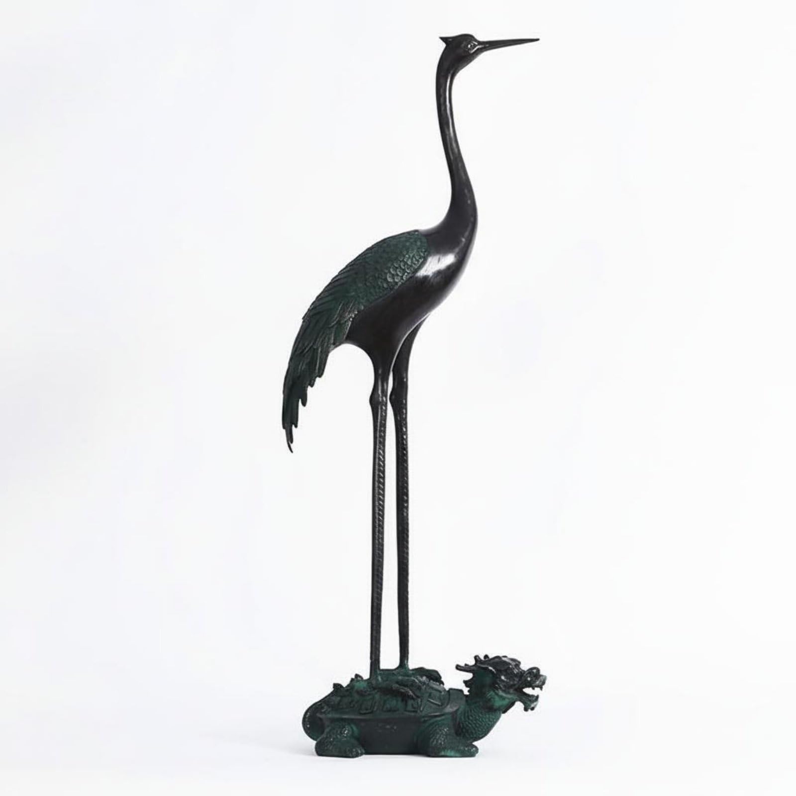 Adorno de Ave Zancuda de la Longevidad Coleccionable Escultura de Bronce Estilo Chino Diseño Llamativo Decoración del Hogar para Entrada, Verde Antiguo, 1.2M Izq.Delante