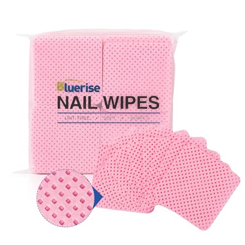 BLUERISE Lint Free Nail Wipes Pink 600pcs Nail Polish Remover Pads Soft Absorbable Eyelash Extension...