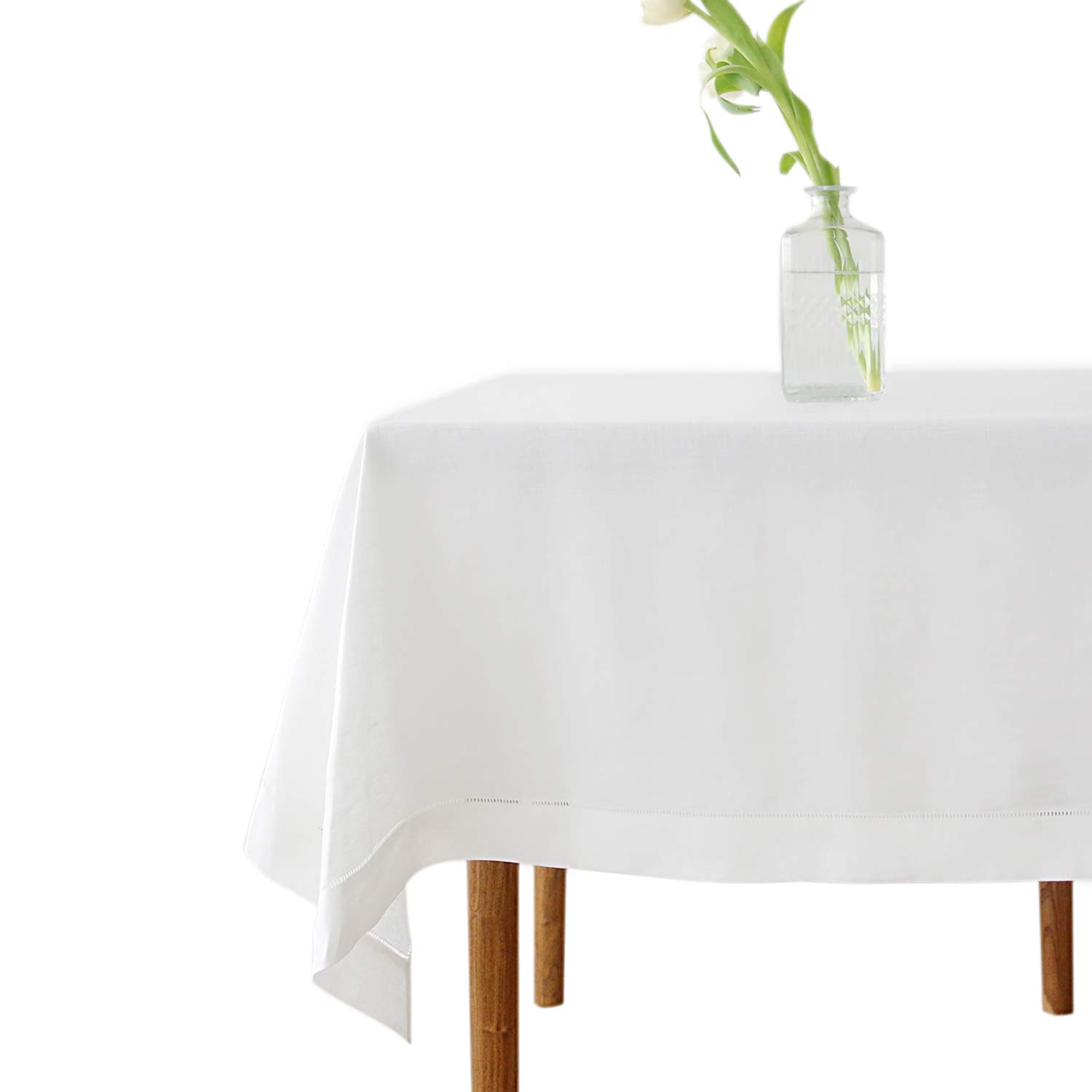 MingHing White Hemstitch Linen Tablecloth, Linen Tablecloth for Indoor and Outdoor use-182cm x320cm