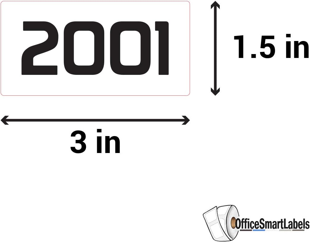 Consecutive Numbers (2001-3000) - 3" x 1.5" Number Labels White Inventory Prenumbered Sequential Stickers Durable Laminated Vinyl Waterproof Numbered Stickers - 1 Roll, 1000 Labels