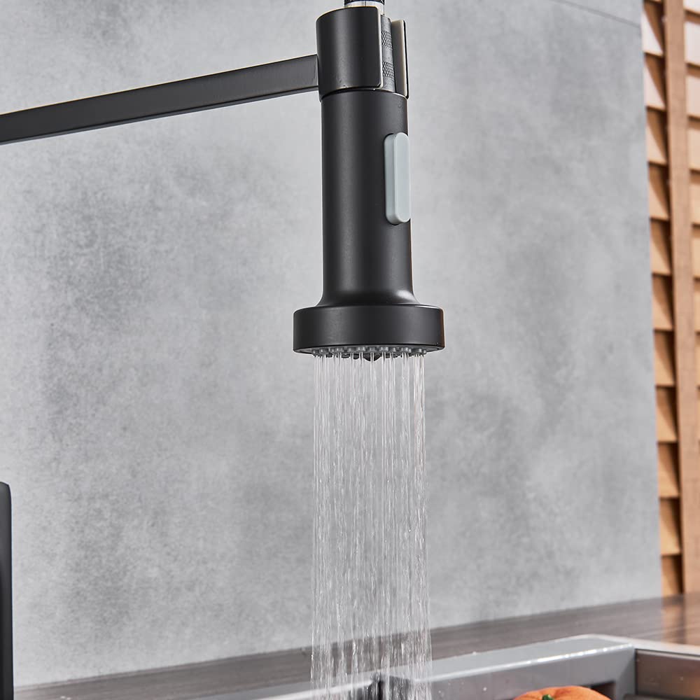 Rubinetto per lavello da Cucina per Bar, Stile Rustico, Commerciale, Nero/Spazzolato, Miscelatore Acqua Calda e Fredda a Montaggio su Piano con Estrazione a Molla, beccuccio a 2 Fu
