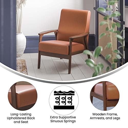 Flash Furniture Langston Commercial Mid Century Modern Chair - Cognac LeatherSoft Upholstery - Walnut Finish Wooden Frame and Arms - Extra Supportive Sinuous Springs - Image 4