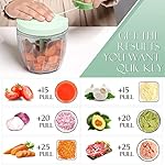 Ourokhome Manual Food Processor Vegetable Chopper, Portable Hand Pull String Garlic Mincer Onion Cutter for Veggies, Ginger, Fruits, Nuts, Herbs, etc., 900ml, Green - Image 2