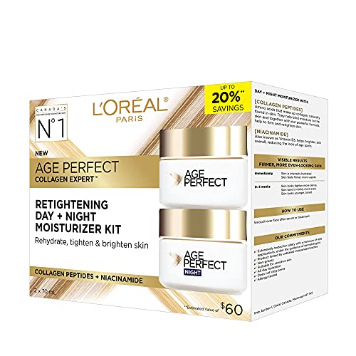 L’Oréal Paris Day & Night Face Moisturizer Cream Skincare Kit (2-Piece), Age Perfect Collagen Expert, with Collagen Peptides + Niacinamides, For Mature Skin, Suitable for Sensitive Skin Skincare kit, 2 x 70 ml