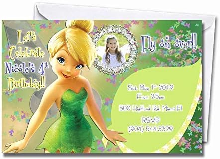 Tinkerbell Fairy Personalized Birthday Pack of 10 or Digital Invitations More Designs Inside! Includes Envelopes Cardstock Matte Glossy