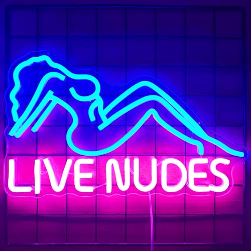 Image of Live Nudes Neon Sign Live Nudes Led Signs for Wall Decor Dimmable Neon Light Signs Neon Led Lights Light Up Sign for Man Cave Room Decor Beer Bar Pub Bedroom Hotel Party