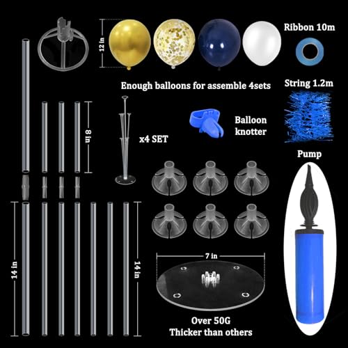 Image of ZJDHPTY 4 Set Blue and Gold Balloon Stand Table Centerpieces Party Decor | Graduation Decorations,70th 60th 50th Birthday Retirement Decor,Prom Anniversary Wedding New Years Eve Party Supplies