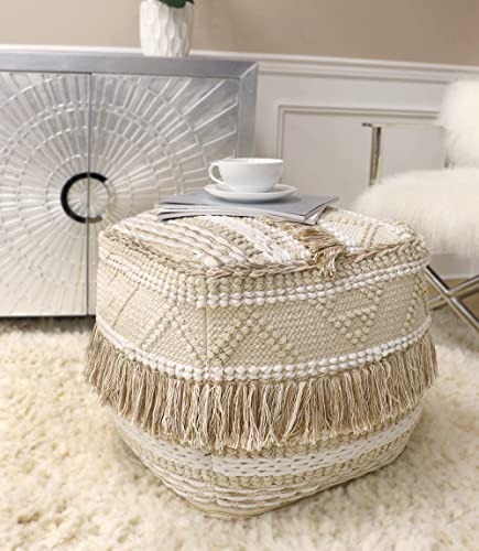 Pasargad Home Grandcanyon Cotton Pattern Braided Pouf, 100% Cotton Pouf, Hand Woven- Polly Beads Stuffed Pouf- Sitting, Foot Stool- Square Poufs For Living Room- Luxury Room Decor, 17"X17"X17", Beige #TOP5