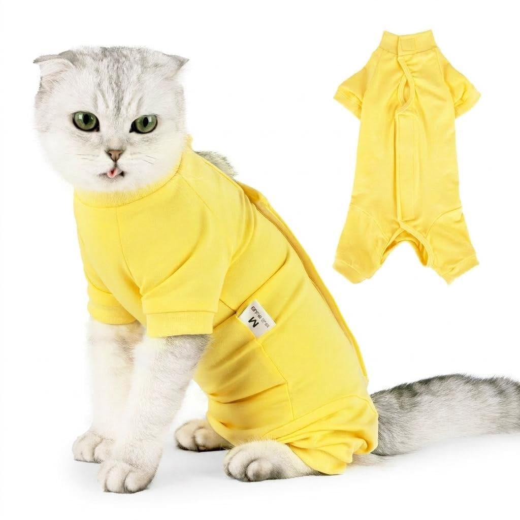 STYLEHEAVEN Cat Recovery Suit with Fasteners, Four-Leg Design Fiber Post-Surgery Cat Clothes, Long Sleeve Surgery Suit for Recovery and Spay Weaning S (Back Length 26-30cm weig-image-7