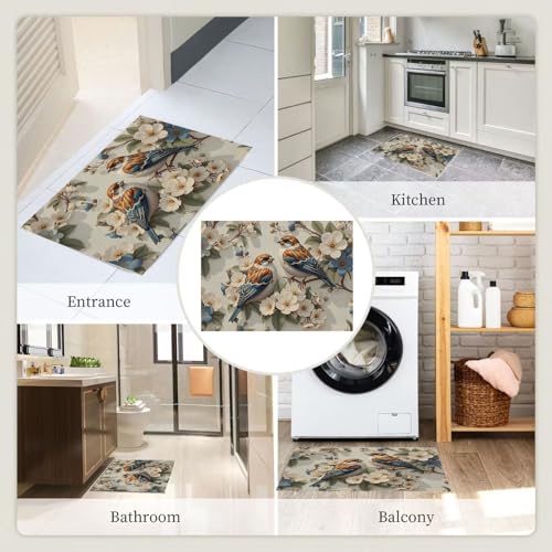 Tapis entrée attrape-poussière paillasson lavable oiseaux blanc