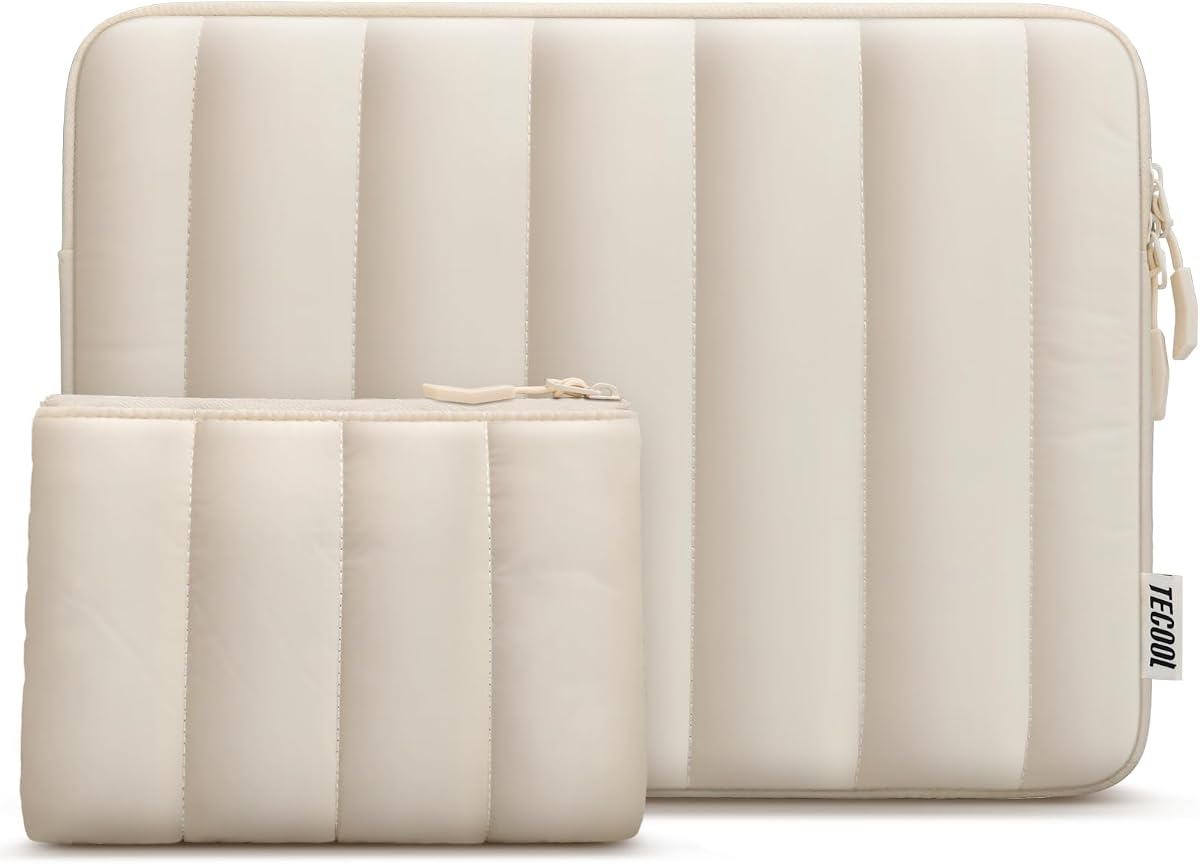 Puffy Laptop Case 16 in,Laptop Sleeve 16 inch for 16" Notebook,Beige | For 16 inch Notebook MacBook Pro 16" Lenovo Thinkpad HP Acer Asus Dell Chromebook,Protective 16 Inch Sleeve with Small Case