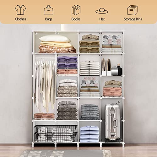 JOISCOPE Portable Wardrobe for Bedroom Storage Organizer Closet with Clothes Hanging Rail, Deeper Cube Combination Armoire Modular Cabinet for Clothes Shoes Toys, White (12-cube) - Image 8