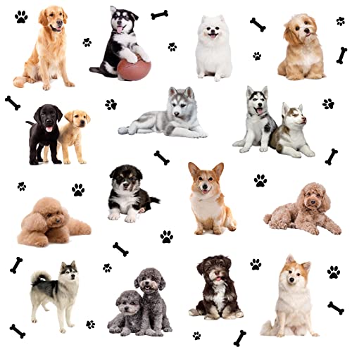 SUPERDANT 15 Styles Chiens Sticker Muraux 3D Autocollants pour Chiens de Compagnie Autocollants D'Impression de Patte D'Os Autocollants de Chiot Autocollants...