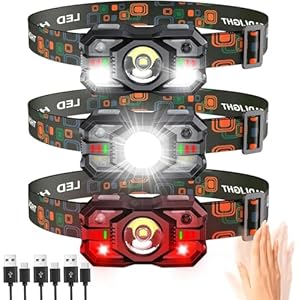 Rechargeable Headlamp Flashlight 3-Pack, 2000 Lumen Super Bright LED Headlight with Red Light, Motion Sensor for Adults Kid, Waterproof Lightweight Head Lamp for Outdoor Camping Running Hiking Fishing