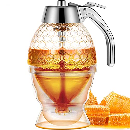 AOZBZ Honey Dispenser with Stand Honey Container, Plastic Syrup Honey Dispenser, 8 Oz Honey Pot with Stand, No Drip Honey Jar, Honey Container