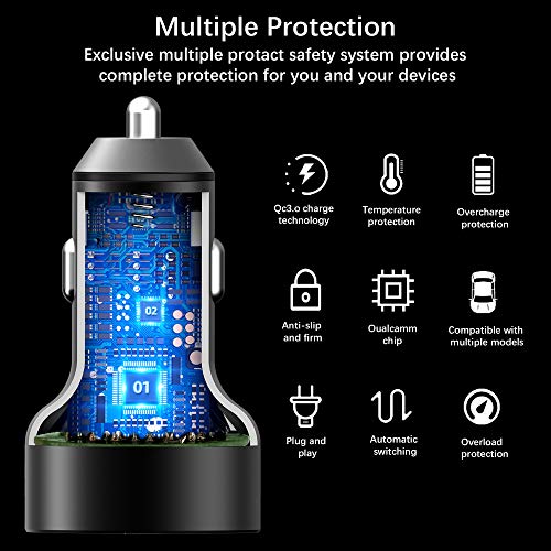 Car Charger, NEEKFOX Mini Dual Port Car Charger, 27W Metal USB Charger Voltage Display with Power Delivery Quick Charge 3.0, Car Adapter Compatible with iPhone 12 pro/XR/Xs/Max, iPad, Galaxy and More