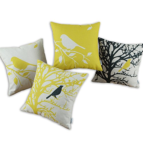 CaliTime Set of 4 Cushion Covers Throw Pillow Cover Case for Couch Sofa Home, 45cm X 45cm, Black Yellow