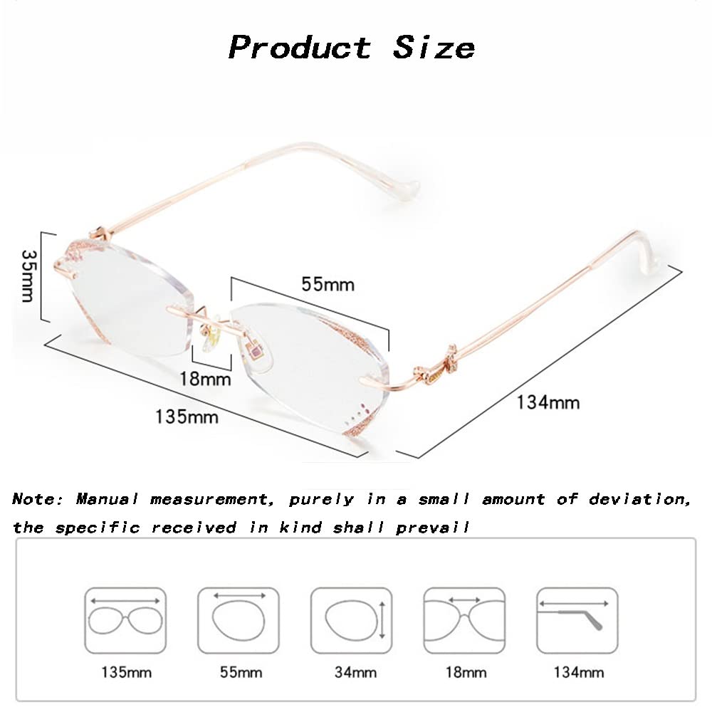 SFIVE Diamante Sin Montura Gafas De Lectura HD Ligero Gafas 1.0 1.5 2.0 2.5 3.0 Moda Anti Luz Azul Gafas De Presbicia Mujeres Púrpura/Oro Rosa (Color : Purple, Size : +1.5)
