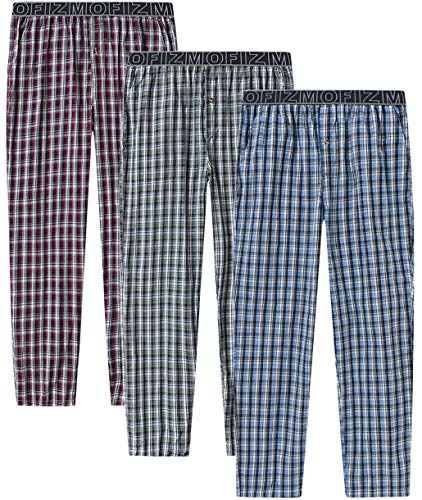 JINSHI Mens Pajama Pants Cotton Pajama Bottoms Plaid Lounge Pants with Pockets(M,Light Blue/Red Brown/Light Green)