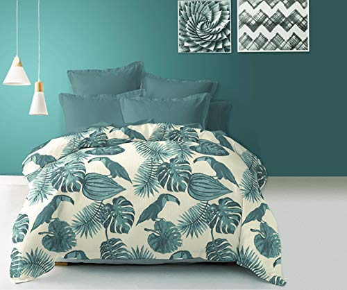 CottonHouse Colcha Bouti Primavera matrimonial de Suave Microfibra Mirtilla - Diseño Tucano...