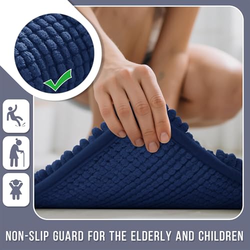 Image of Yimobra Bathroom Rug Mat 24 x 17, Non Slip and Super Absorbent Bath Mat,Machine Washable Quick Dry,Ultra Plush Chenille Shower Rugs for Bathroom Floor Sink Tub and Shower Outside,Navy Blue